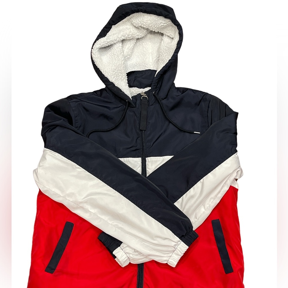Windbreaker Jacket Color Block Hooded Size M